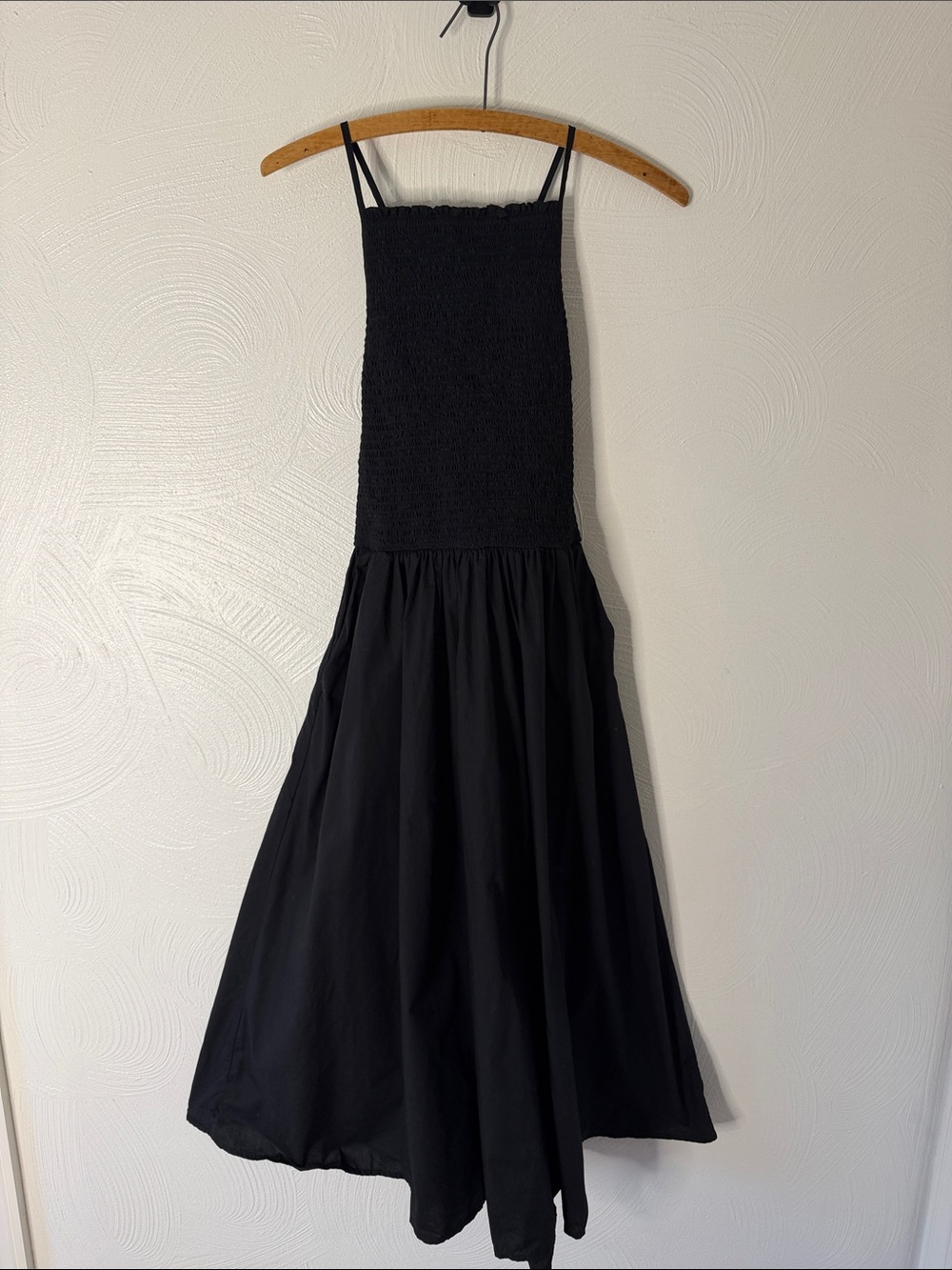 J. Crew Black Smocked Midi Dress with Spaghetti Straps.  Size Small.